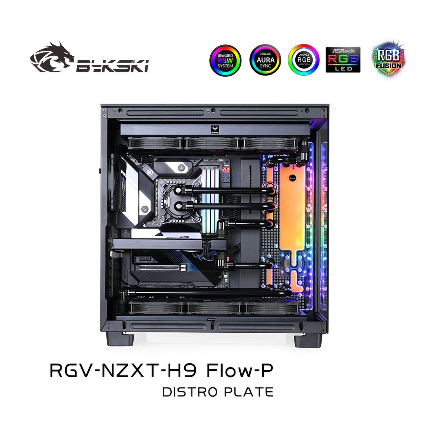 Bykski Distro Plate Kit For NZXT H9 Flow Case, 5V A-RGB Complete Loop For  Single GPU PC Building, Water Cooling Waterway Board, RGV-NZXT-H9 Flow-P