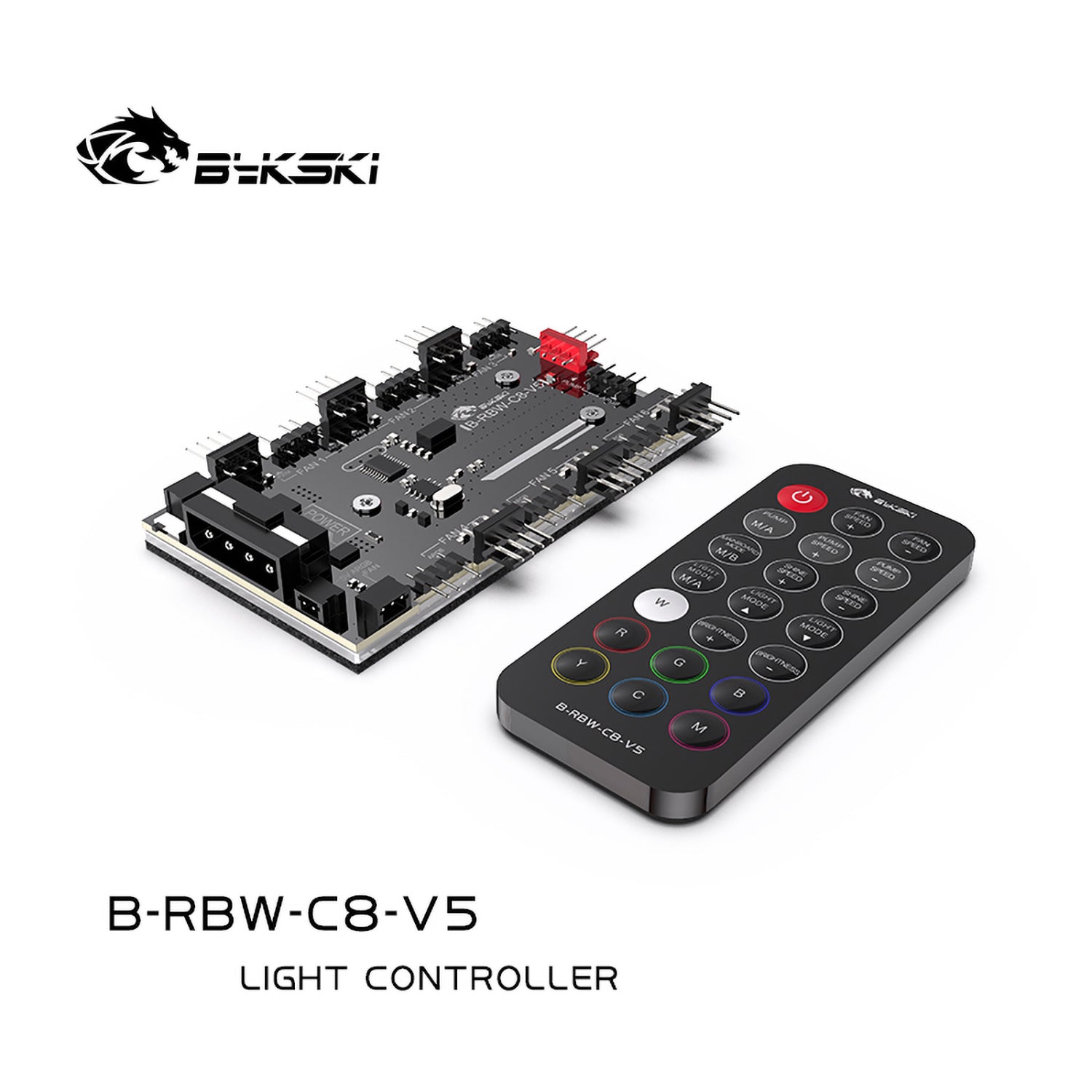 Bykski V5 Version A-RGB Lighting Controller With Multifunctional Hub,  Compatible 5V 3Pin LED / 2510 4Pin Fan, Sync To Motherboard, B-RBW-C8-V5