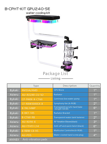 Kit de refroidissement par eau Bykski, kit de tube dur ensemble complet de blocs GPU Intel / AMD pour système de refroidissement d'ordinateur lecteur Super PC, B-HTRGB-KIT