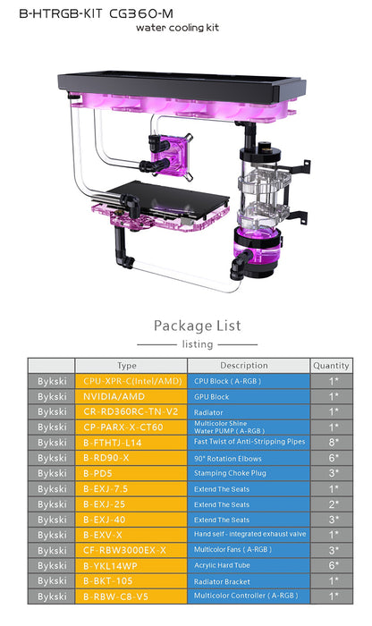 Kit de refroidissement par eau Bykski, kit de tube dur ensemble complet de blocs GPU Intel / AMD pour système de refroidissement d'ordinateur lecteur Super PC, B-HTRGB-KIT