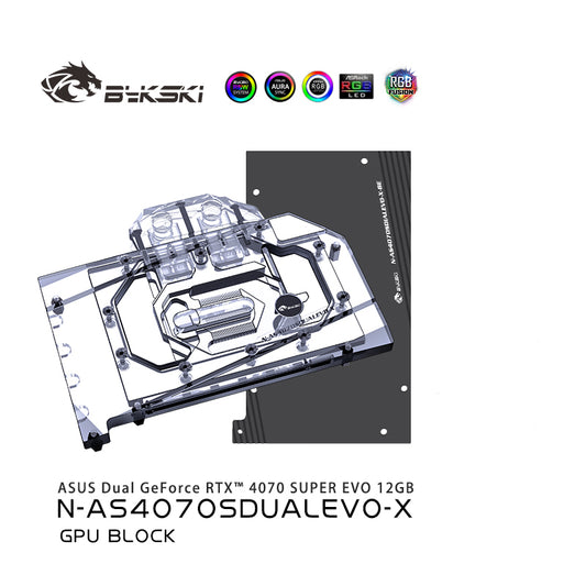 Bykski GPU Water Block For ASUS RTX 4070 SUPER EVO, Full Cover With Backplate PC Water Cooling Cooler, N-AS4070SDUALEVO-X