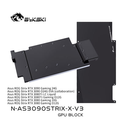 Bykski GPU Water Cooling Block For Asus ROG Strix RTX 3090/3080Ti/3080 Gaming, Graphics Card Liquid Cooler System, N-AS3090STRIX-X-V4 N-AS3090STRIX-X-V3