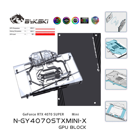 Bykski GPU Water Block For Gainward GeForce RTX 4070 Super, Full Cover With Backplate PC Water Cooling Cooler, N-GY4070STXMINI-X