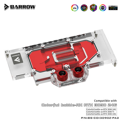 Barrow 3090 3080 GPU Water Block For Colorful BATTLEAX 3090/3080, Full Cover 5v ARGB GPU Cooler, BS-COI3090Z-PA2