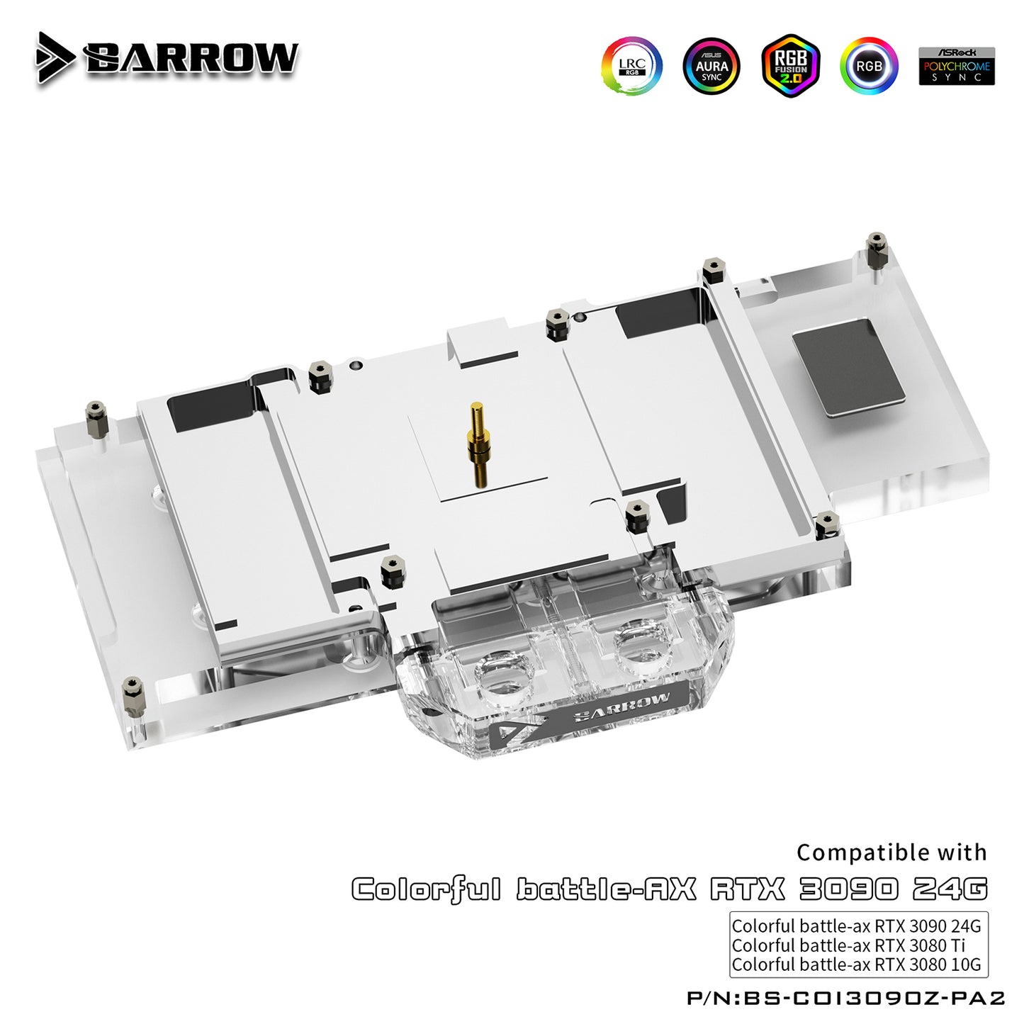 Barrow 3090 3080 GPU Water Block For Colorful BATTLEAX 3090/3080, Full Cover 5v ARGB GPU Cooler, BS-COI3090Z-PA2