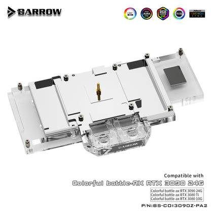 Barrow 3090 3080 GPU Water Block For Colorful BATTLEAX 3090/3080, Full Cover 5v ARGB GPU Cooler, BS-COI3090Z-PA2