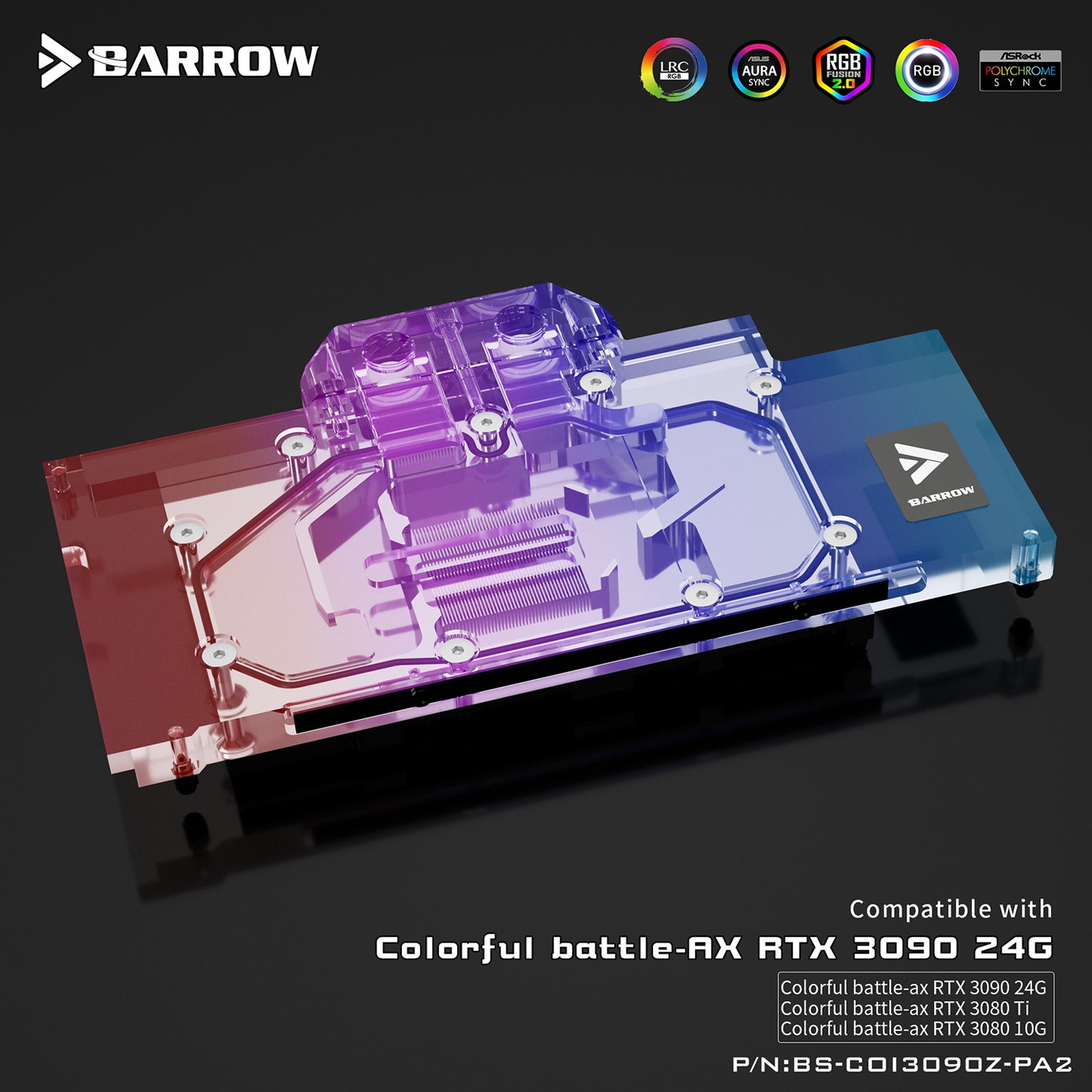 Barrow 3090 3080 GPU Water Block For Colorful BATTLEAX 3090/3080, Full Cover 5v ARGB GPU Cooler, BS-COI3090Z-PA2