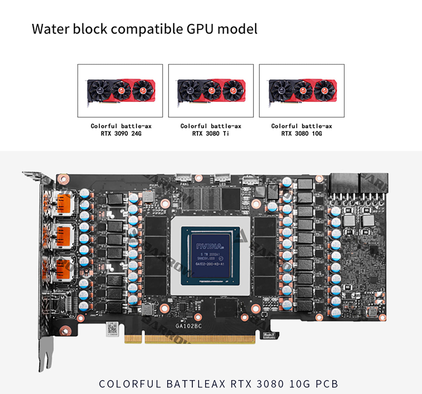 Barrow 3090 3080 GPU Water Block For Colorful BATTLEAX 3090/3080, Full Cover 5v ARGB GPU Cooler, BS-COI3090Z-PA2