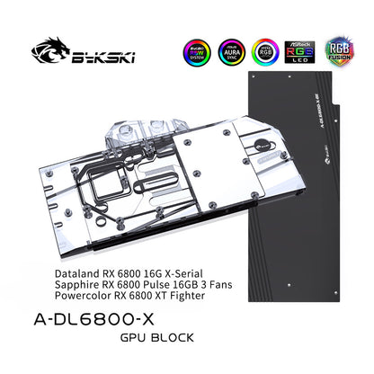 Bykski GPU Water Cooling Block For Dataland RX 6800 X-Serial / Sapphire 6800 Pulse / Powercolor 6800 Fighter, Graphics Card Liquid Cooler, A-DL6800-X