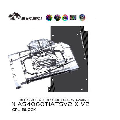 Bykski GPU Water Block For Asus ATS RTX 4060 Ti O8G Gaming V2 , Full Cover With Backplate PC Water Cooling Cooler, N-AS4060TIATSV2-X-V2