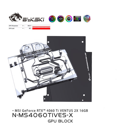 Bykski GPU Water Block For MSI GeForce RTX™ 4060 Ti, Full Cover With Backplate PC Water Cooling Cooler, N-MS4060TIVES-X