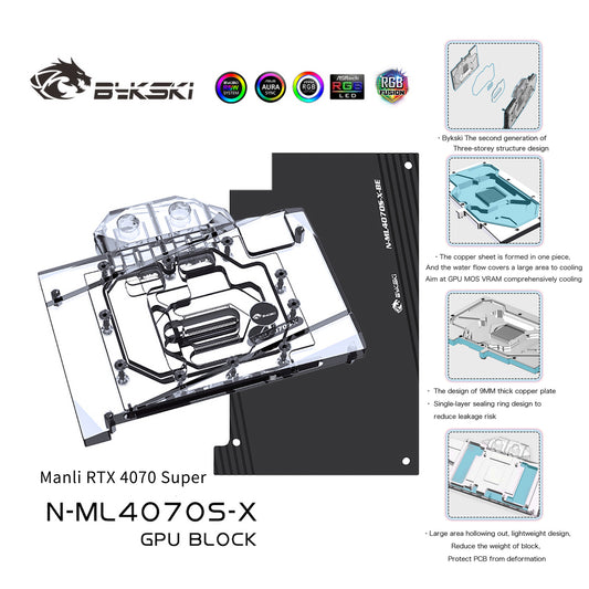 Bykski GPU Water Block For Manli RTX 4070 Super, Full Cover With Backplate PC Water Cooling Cooler, N-ML4070S-X