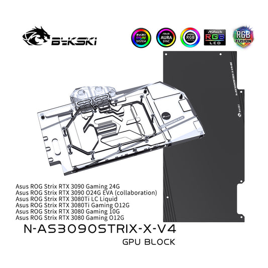 Bykski GPU Water Cooling Block For Asus ROG Strix RTX 3090/3080Ti/3080 Gaming, Graphics Card Liquid Cooler System, N-AS3090STRIX-X-V4 N-AS3090STRIX-X-V3