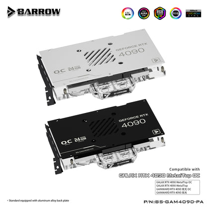 Barrow GPU Water Block For Galax RTX 4090 MetalTop OC GPU Card  Full Cover Water Cooler , With Backplane BS-GAM4090-PA