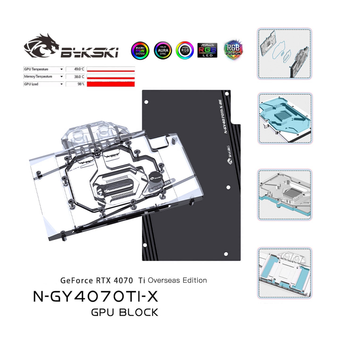 Bykski GPU Water Block For Galax GeForce RTX 4070 Ti Overseas Edition, Full Cover With Backplate PC Water Cooling Cooler,N-GY4070TI-X