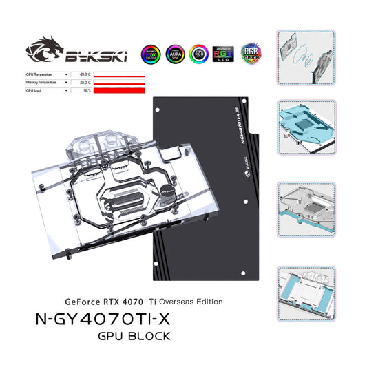 Bykski GPU Water Block For Galax GeForce RTX 4070 Ti Overseas Edition, Full Cover With Backplate PC Water Cooling Cooler,N-GY4070TI-X