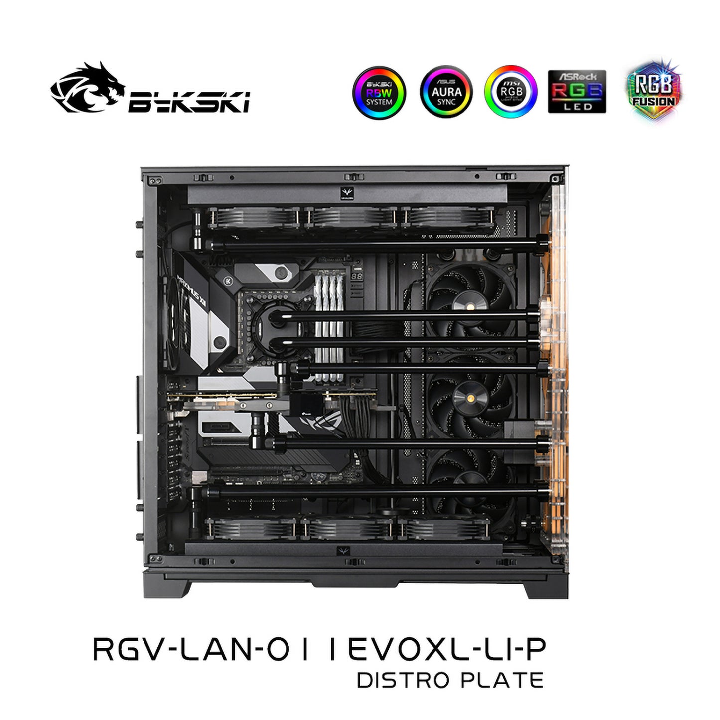 Bykski Front Distro Plate For Lian Li O11 EVO XL Case, 5V A-RGB Acrylic Waterway Board, Complete Kit For Water Cooling Loop, RGV-LAN-O11EVOXL-LI-P