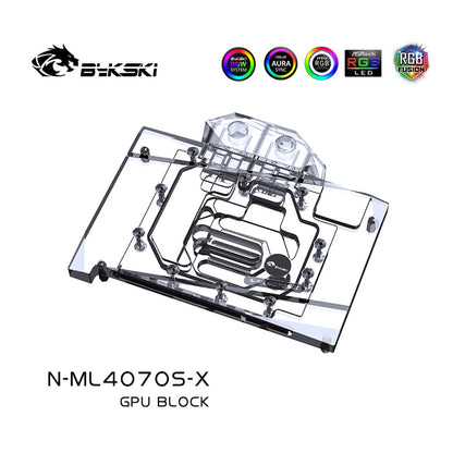 Bykski GPU Water Block For Manli RTX 4070 Super, Full Cover With Backplate PC Water Cooling Cooler, N-ML4070S-X