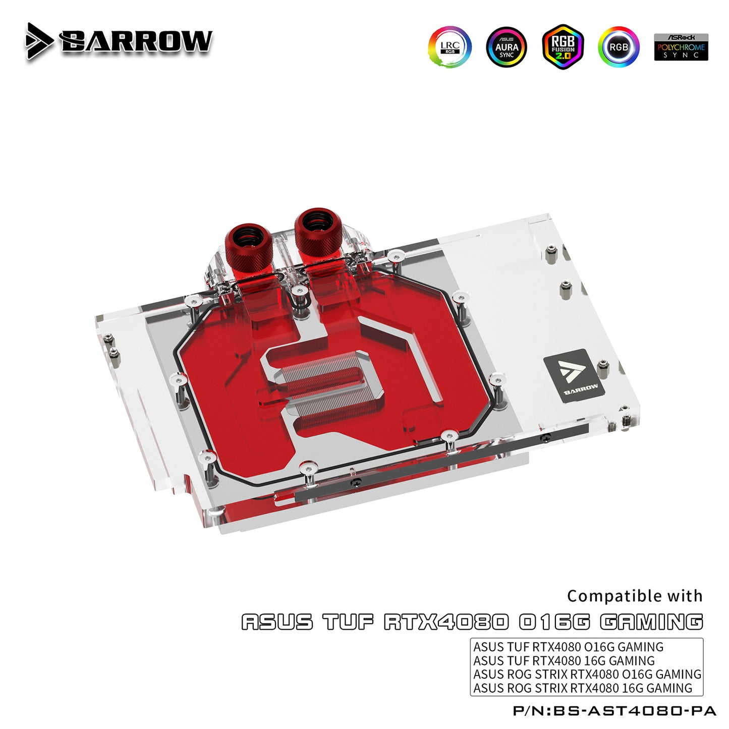 Barrow GPU Water Block For Asus Tuf / Rog Stirx RTX 4080 Gaming , Full Cover With Backplate PC Water Cooling Cooler, BS-AST4080-PA