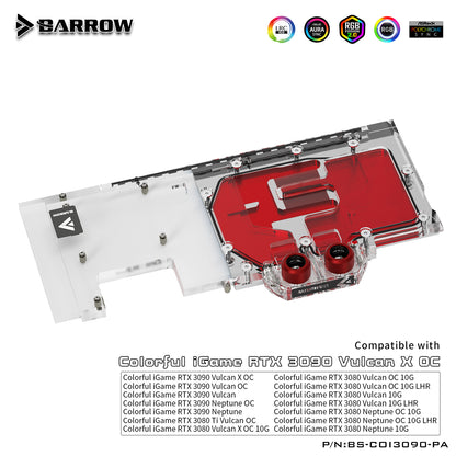 Barrow 3080 3090 GPU Water Block For Colorful iGame RTX 3080 3090 Vulan X OC, Full Cover ARGB GPU Cooler, BS-COI3090-PA