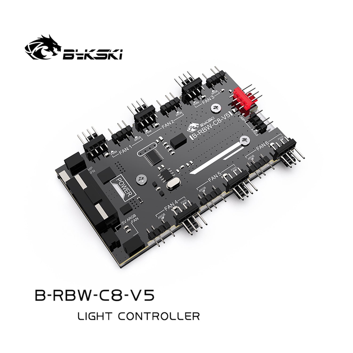 Bykski V5 Version A-RGB Lighting Controller With Multifunctional Hub,  Compatible 5V 3Pin LED / 2510 4Pin Fan, Sync To Motherboard, B-RBW-C8-V5