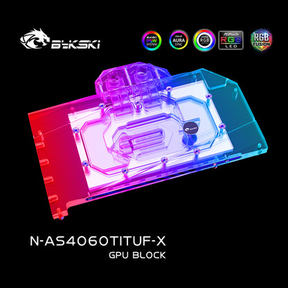 Bykski GPU Water Block For Asus RTX 4060 Ti TUF / Atlas Shark / ROG Strix , Full Cover With Backplate PC Water Cooling Cooler, N-AS4060TITUF-X