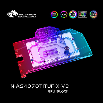 Bykski GPU Water Block For Asus TUF / Dual RTX 4070 Ti / 4070 Super Gaming Geforce, Full Cover With Backplate PC Water Cooling Cooler, N-AS4070TITUF-X-V2