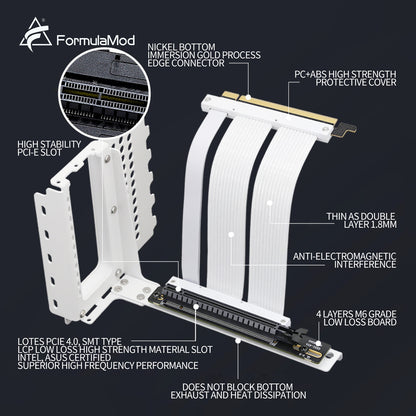 FormulaMod PCIe 4.0 Riser Cable Vertical Bracket Kit, Graphics Card Extension Cord Adapter With 90° Angle, Metal Vertical Install Holder, Fm-XKYCX