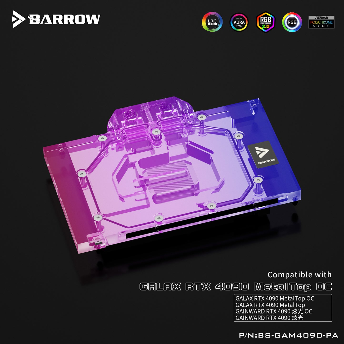 Barrow GPU Water Block For Galax RTX 4090 MetalTop OC GPU Card  Full Cover Water Cooler , With Backplane BS-GAM4090-PA