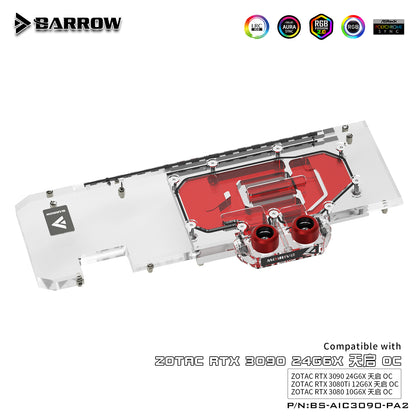 Barrow 3090 GPU Block Full Cover Graphics Card Water Cooling Blocks, For ZOTAC RTX 3090 TQ OC, BS-AIC3090-PA2