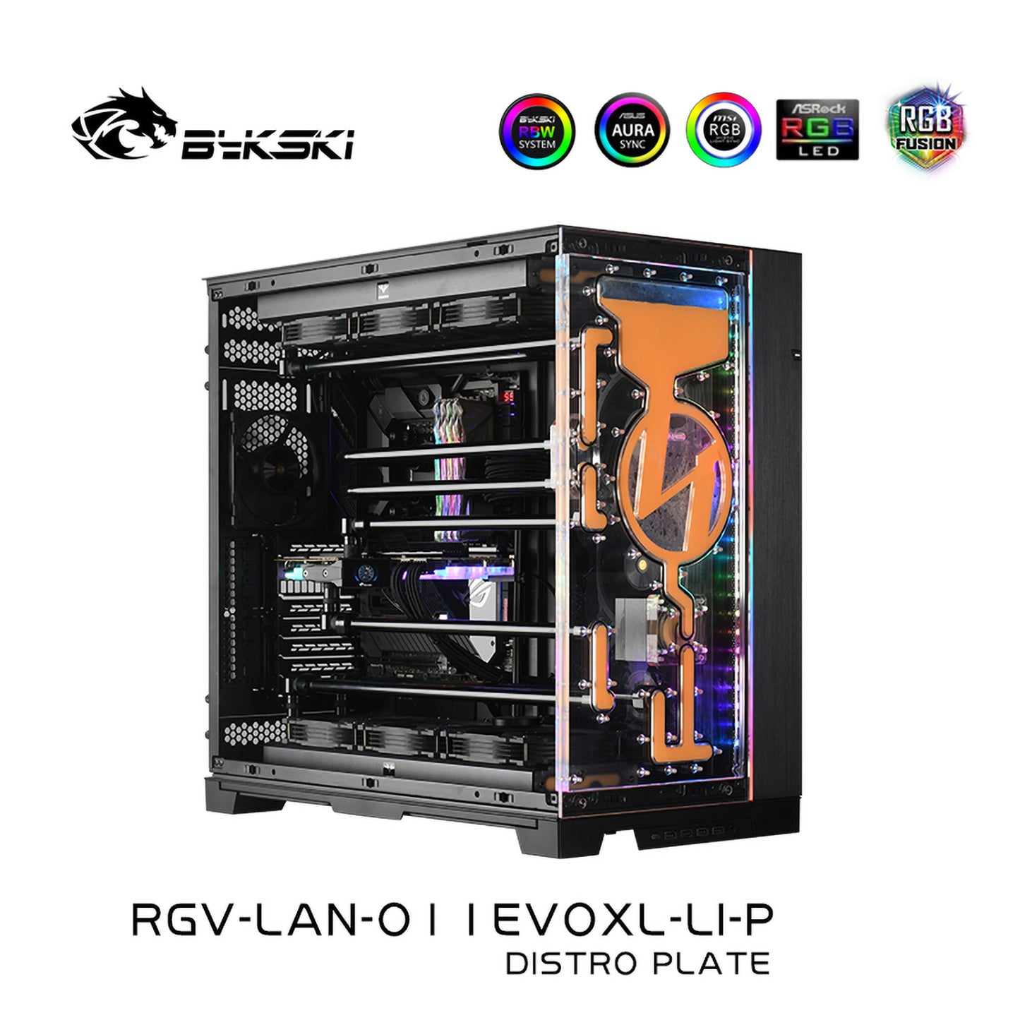 Bykski Front Distro Plate For Lian Li O11 EVO XL Case, 5V A-RGB Acrylic Waterway Board, Complete Kit For Water Cooling Loop, RGV-LAN-O11EVOXL-LI-P