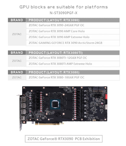 Bykski GPU Block With Active Waterway Backplane Cooler For Zotac RTX 3090/3080Ti/3080 PGF 24G6X 10G6X N-ST3090PGF-TC