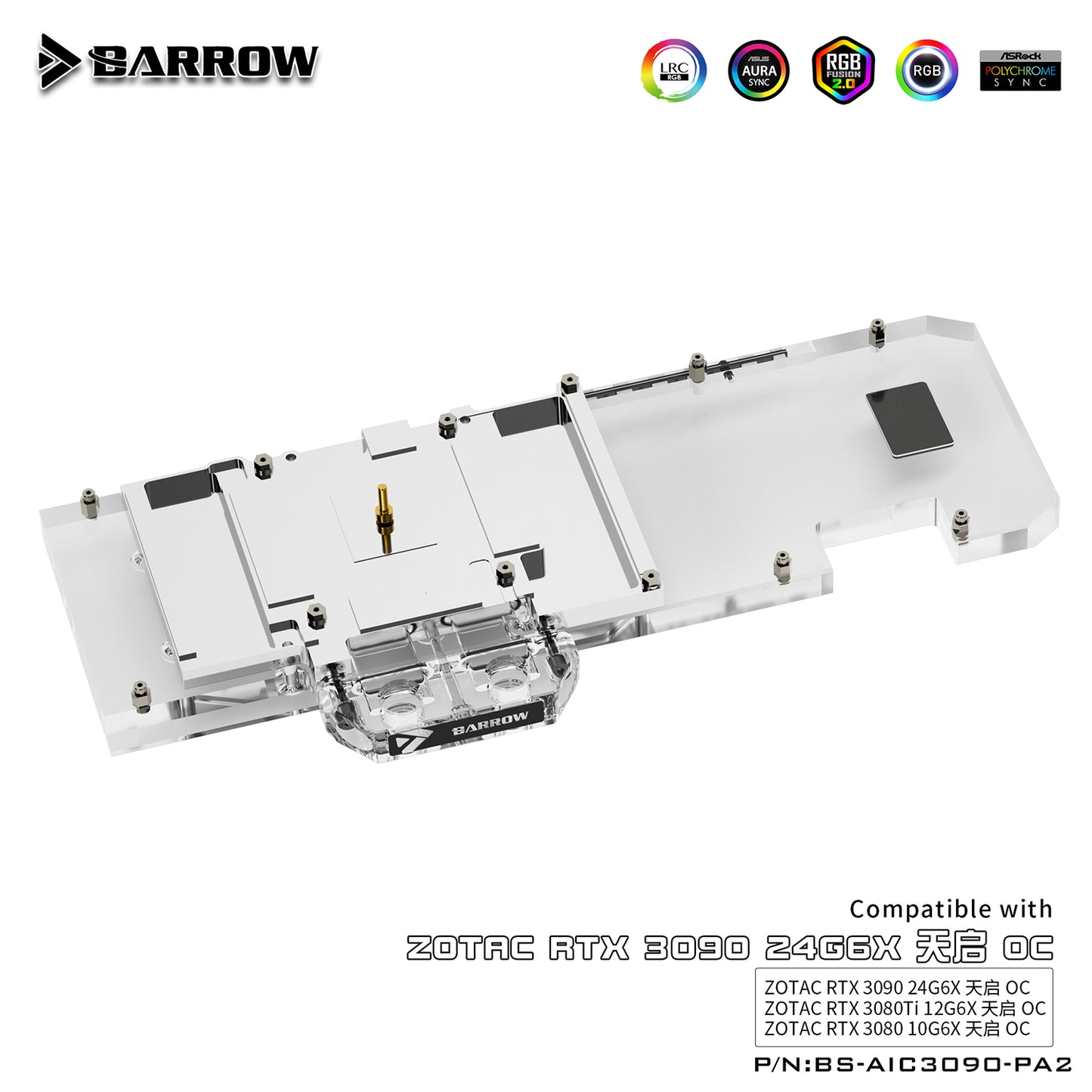 Barrow 3090 GPU Block Full Cover Graphics Card Water Cooling Blocks, For ZOTAC RTX 3090 TQ OC, BS-AIC3090-PA2