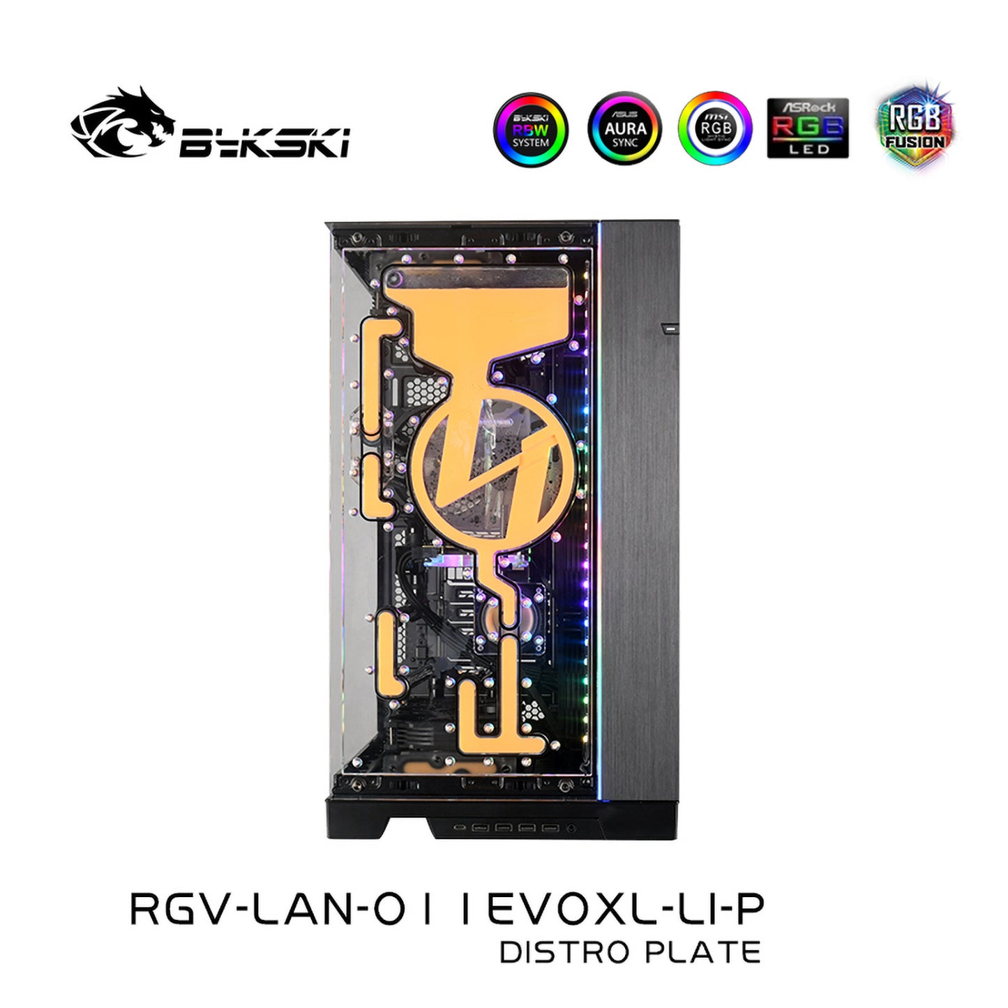 Bykski Front Distro Plate For Lian Li O11 EVO XL Case, 5V A-RGB Acrylic Waterway Board, Complete Kit For Water Cooling Loop, RGV-LAN-O11EVOXL-LI-P