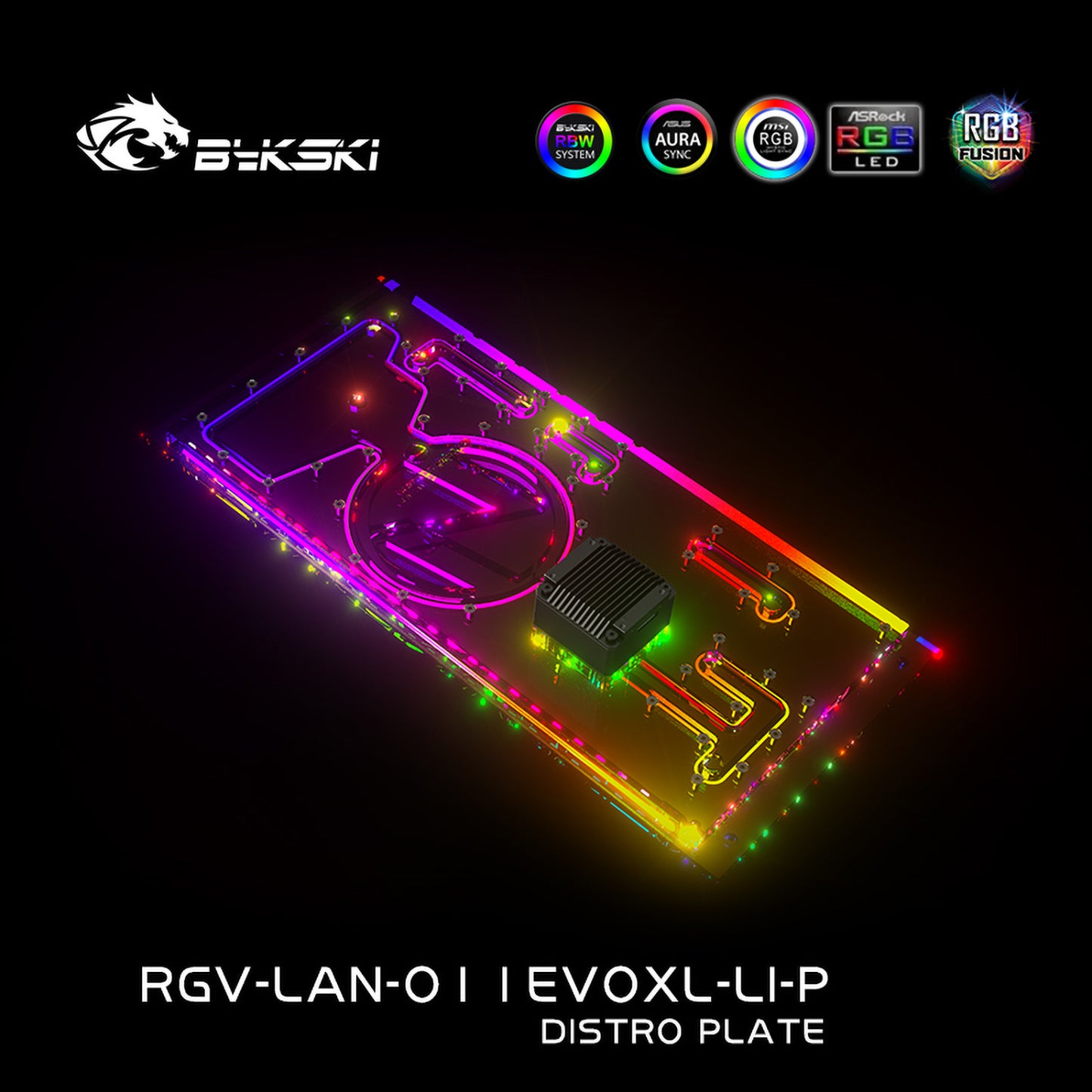 Bykski Front Distro Plate For Lian Li O11 EVO XL Case, 5V A-RGB Acrylic Waterway Board, Complete Kit For Water Cooling Loop, RGV-LAN-O11EVOXL-LI-P