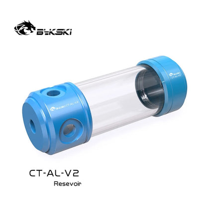 Bykski 50mm Cylinder Reservoirs, Aluminum Alloy Cover Acrylic Body, Water-Cooled Reservoir, 150/200/260mm Length，CT-AL-V2