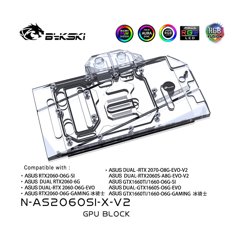 Bykski GPU block For ASUS RTX2060 / GTX1660 O6G GAMING , Full Cover Water Cooling Cooler , N-AS2060SI-X-V2