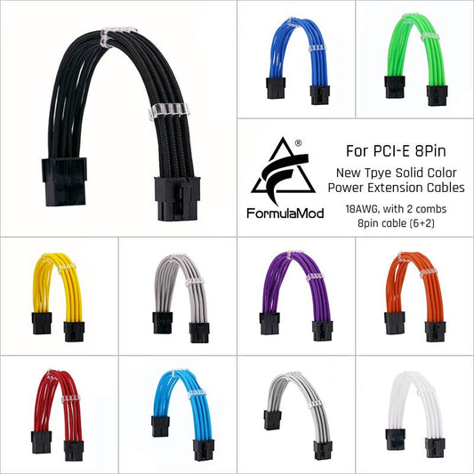 FormulaMod Fm-NP8P PCI-E 8Pin(6+2) Power Extension Cable For Motherboard/GPU 8 Pin 18AWG Solid Color Cables With Cable Comb