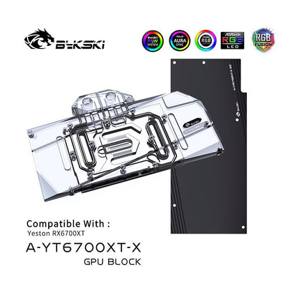 Bykski GPU Water Block A-YT6700XT-X , For Yeston RX 6700 XT , Graphic Video Card Backplate Liquid Block Water Cooling